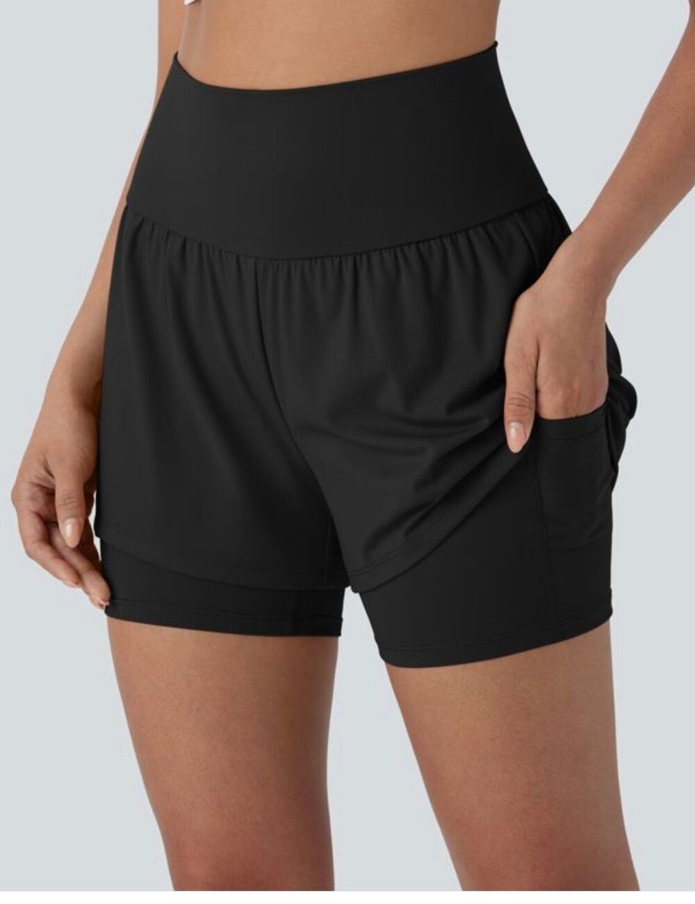 Halara 2-in-1 Flowy Athletic Shorts Black XL NWT High Waist